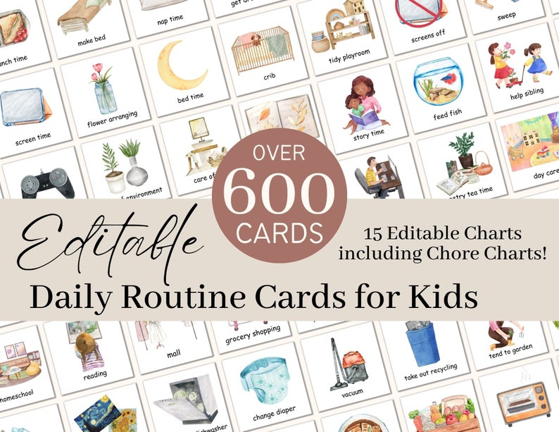Editable Kids Daily Routine Cards Daily Visual Schedule Chore Chart for Kids, Daily Rhythm Schedule for Toddlers, Preschool and Children image 1
