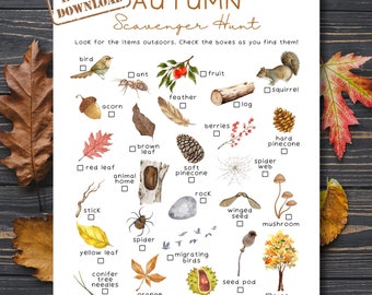 Autumn Nature Scavenger Hunt | Fall Unit Study | Printable Outdoor Treasure Hunt for Kids | Camping Games for Children | Preschool Activity