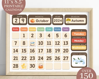 11" x 8.5" DIY Calendar Printable, Homeschool DIY Calendar with US and Canadian holidays and weather, Print from Home, Classroom Calendar