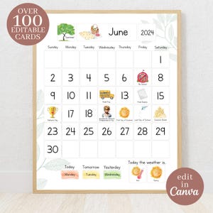 Editable Classroom Calendar, Homeschool Calendar Printable US Canadian holidays, weather, Pocket Chart Calendar,  Elementary Teacher School