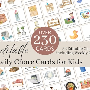 Bearbeitbare Kinder Tägliche Hausarbeit Karten | Täglicher visueller Zeitplan | Canva Chore Chart Vorlage für Kinder | Druckbarer Tagesrhythmusplan für Kinder