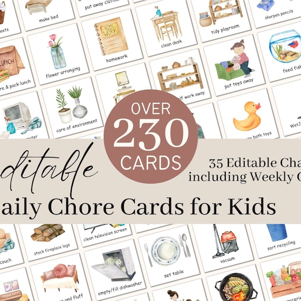 Editable Kids Daily Chore Cards | Daily Visual Schedule | Canva Chore Chart Template for Kids | Printable Daily Rhythm Schedule for Children