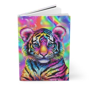 Tiger Rainbow Splash! | Lisa Frank Inspired Hardcover Notebook | Rainbow Sparkle Baby Tiger Notebook with Heart Bubbles