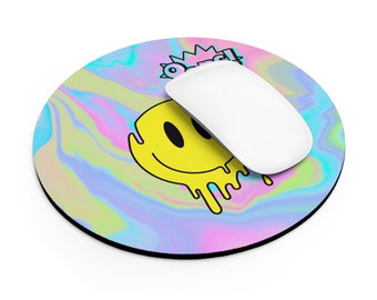 OoPs! Y2k - Mouse Pad - Pastel Watercolors - Yellow Melty Happy Face Mouse Pad - Groovy Office Accesories