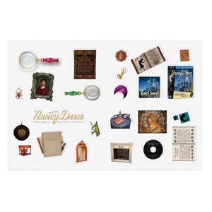 Nancy Drew Message in a Haunted Mansion Sticker Sheet | 24 Stickers | Holographic, White, and Transparent | Water-Resistant Vinyl