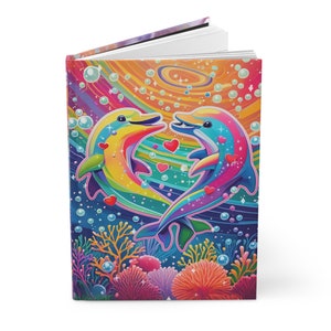 Dolphin Rainbow Splash! | Lisa Frank Inspired Hardcover Notebook | Rainbow Sparkle Dancing Dolphins Hardcover Notebook | | Bubbles | Rainbow