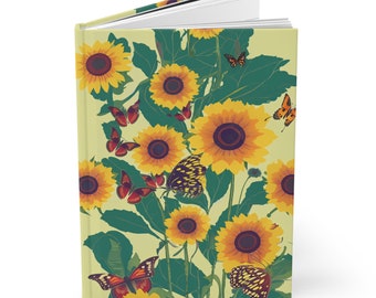 Flutterby Sunflower Notebook | Hardcover Journal | Butterfly Journal | Sunflower Journal | Spring Notebook | Summer Notebook