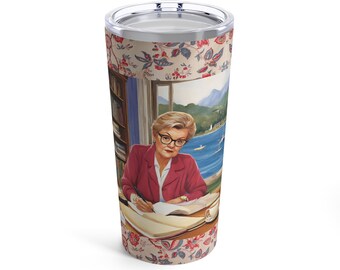 Jessica Fletcher Tumbler | Murder She Wrote Tumbler | Original Artwork | Jessica&#39;s Dreamy Library | Mystery Lover Gift | Tumbler 20oz