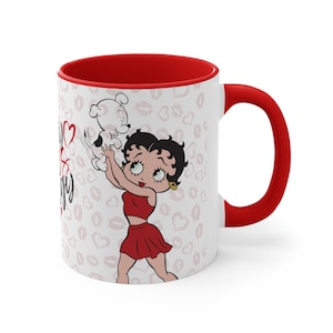 Betty Boop Tasse - Betty Boop Loves Pudgy Mug | Niedliche Herzen - Keramiktasse - Akzent Kaffeetasse 11oz