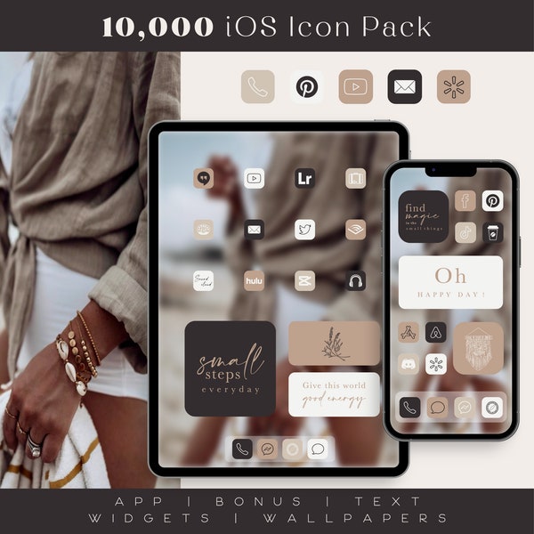 iOS beige, black and white icons, neutral minimalist icon pack - aesthetic original homescreen for iPhone and iPad