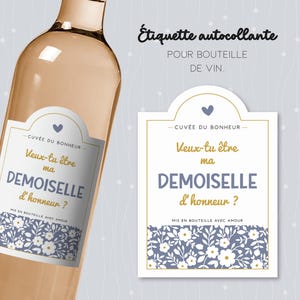 Étiquette bouteille de vin fleurie "Veux-tu être ma demoiselle d'honneur ?", annonce de mariage