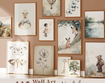 Nostalgic nursery wall art bundle digital — 118 watercolor prints kids bedroom decor