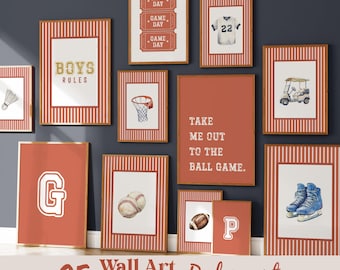 85 Sports Wall Art Bundle Boys Room, Printable Posters Red Vintage Letters Decor