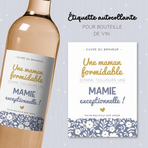 Uitzonderlijk granny-etiket voor een wijnfles. Origineel cadeau voor een aanstaande oma