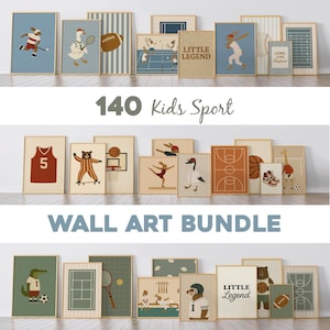 Kindersportposters, bundel van 140 posters met dierensporten, vintage decoratie voor jongens