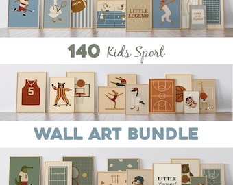 Carteles deportivos infantiles, paquete de 140 carteles de deportes de animales, decoración vintage para niños