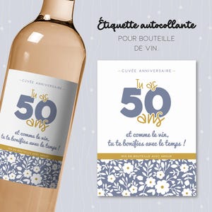 Étiquette anniversaire 50 ans pour bouteille de vin, cadeau original