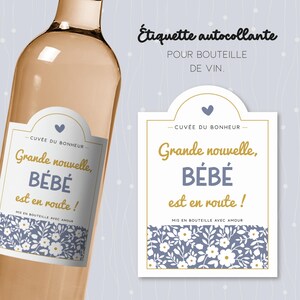 Étiquette bouteille de vin pour annonce de l'arrivée de bébé. Cadeau original pour future naissance