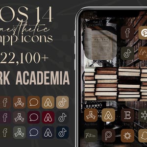 Dark Academia iOS app icons, big 18 colors pack of dark and vintage icons, aesthetic widgets, handwriting and gothic alphabet app icons
