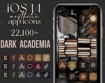 Dark Academia iOS app icons, big 18 colors pack of dark and vintage icons, aesthetic widgets, handwriting and gothic alphabet app icons