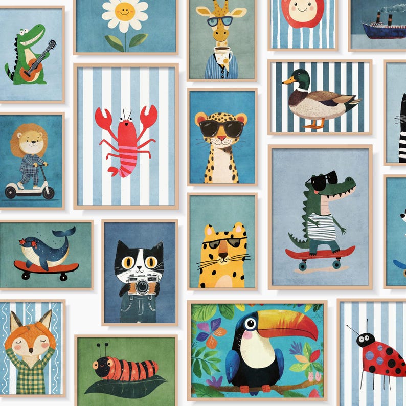 Collection d’affiches imprimables pour chambre enfant et salle de jeux.