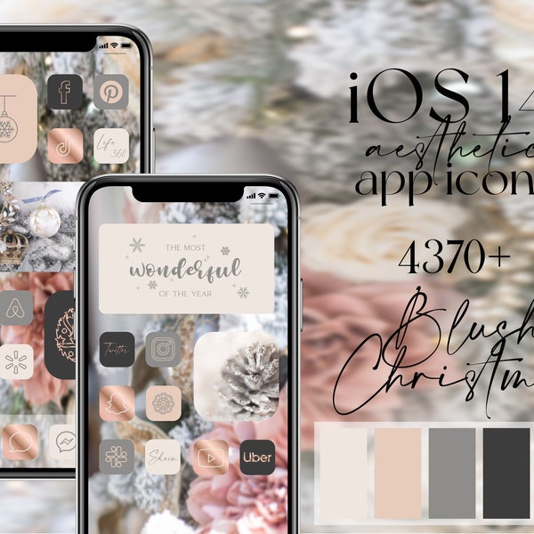 Pink Christmas iOS app icons, rose blush Christmas icon pack, aesthetic girly Christmas home screen - widgets and wallpapers