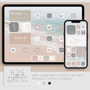 iOS app icons, light neutral icon pack - aesthetic original homescreen for iPhone and iPad - widgets and wallpapers