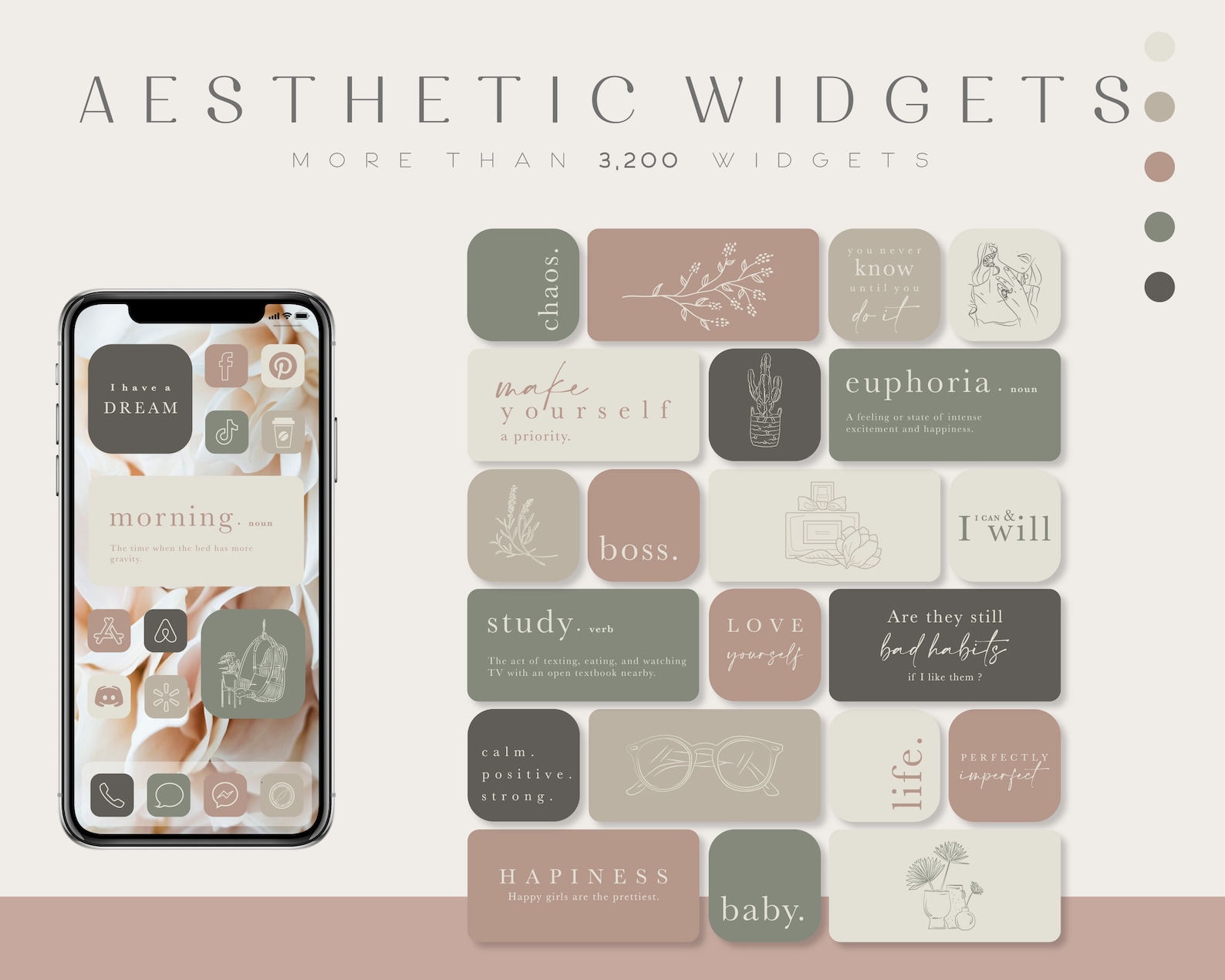 Ios Green and Pink App Icons, Neutral Icon Pack Aesthetic Original ...