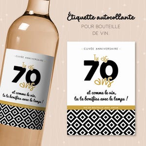 Étiquette anniversaire 70 ans pour bouteille de vin, cadeau original
