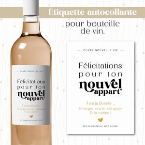 Étiquette bouteille de vin pour nouvel appartement, cadeau humoristique pour une fête de crémaillère