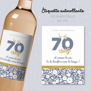 70e verjaardagsflesetiket – Bloemige en charmante verjaardagssticker
