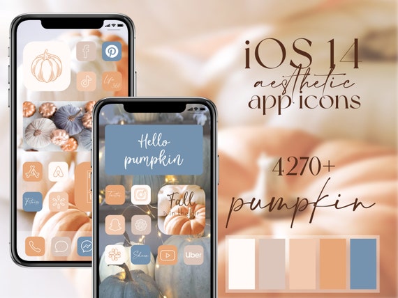 IPhone iOS 14 applications automne, widgets, fonds d'écran couleurs orange  et bleu, icônes image & texte, widgets citations et image -  France