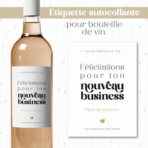 Étiquette bouteille de vin pour nouveau business, cadeau pour fêter un nouvel emploi
