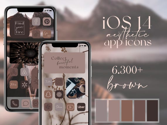 iOS pack d'icônes esthétiques marron, widgets et fonds d'écran - couleur brune