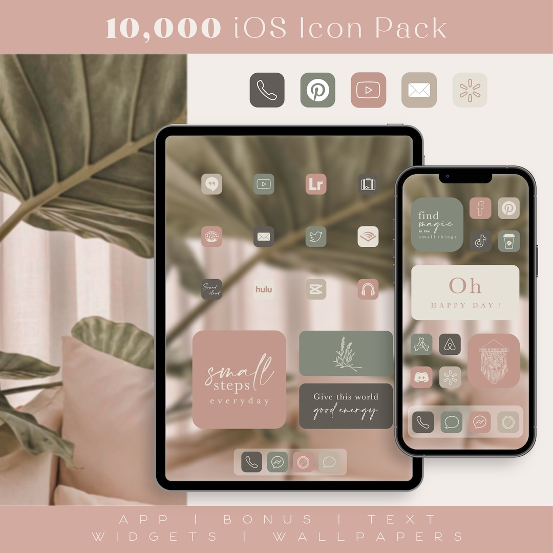 Ios Green and Pink App Icons, Neutral Icon Pack - Aesthetic Original ...
