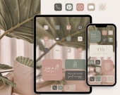iOS icônes rose, vert et beige pour iPhone et iPad, widgets, fonds d'écran citations