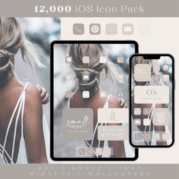 iOS neutral gray beige app icons, neutral icon pack - aesthetic original homescreen for iPhone and iPad - widgets and wallpapers