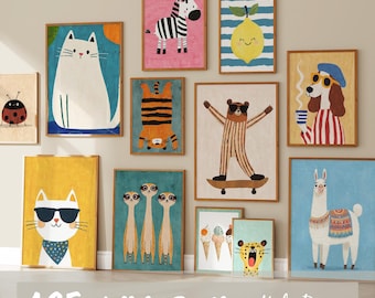 Kids wall art bundle digital download — 125 colorful prints nursery playroom decor