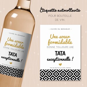 Étiquette bouteille de vin pour future tata. Cadeau original pour une sœur formidable