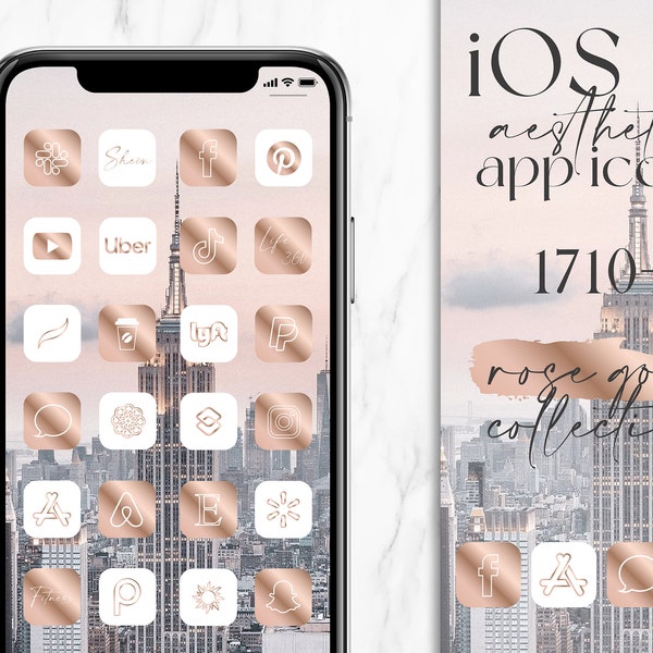 Icônes d'applications pour iPhone rose gold - widgets métal et icônes esthétiques pour iPhone iOS, image & texte, fonds d'écran iPhone