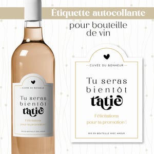Étiquette minimaliste "tu seras bientôt la meilleure tatie" pour bouteille de vin. Cadeau original pour annonce de grossesse