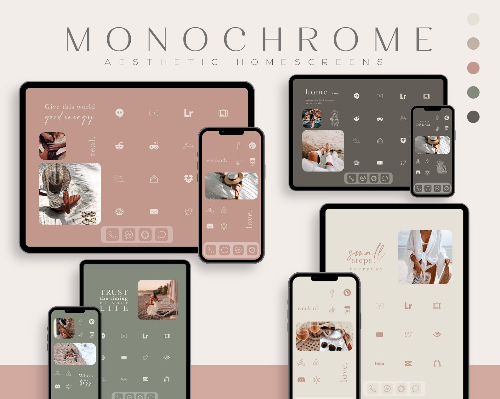 Ios Green and Pink App Icons, Neutral Icon Pack Aesthetic Original ...