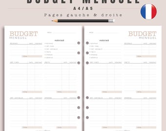 Printable monthly budget planner in French, financial overview, expense and income tracking