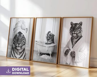 Koala posters for the bathroom, set of 3 black and white funny animal posters for wall decor