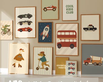 Pack de 170 carteles digitales de vehículos infantiles, decoración retro, transportes, para imprimir
