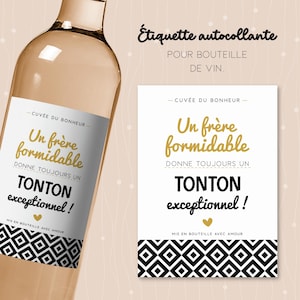 Étiquette bouteille de vin pour frère et futur oncle. Cadeau original pour l'annonce de l'arrivée d'un bébé