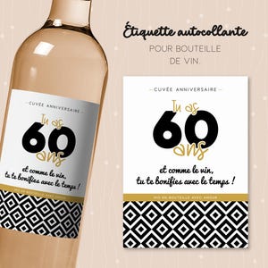 Étiquette anniversaire 60 ans pour bouteille de vin, cadeau original