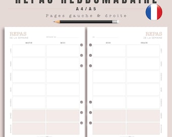 French weekly menu planner, meal planner and shopping list