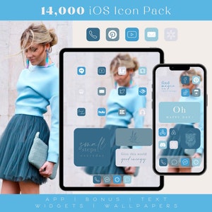 iOS の明るい青色のアプリ アイコン、iPhone および iPad 用、ウィジェット、壁紙の引用 - フルセット 14,000 ファイル