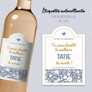 Étiquette fleurie "tu seras bientôt la meilleure tatie" pour bouteille de vin. Cadeau original pour annonce de grossesse